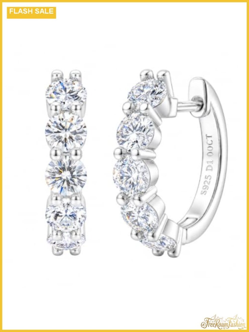Sterling Silver Moissanite Hoop Earrings 2 Carat TW Womens Mens Huggie